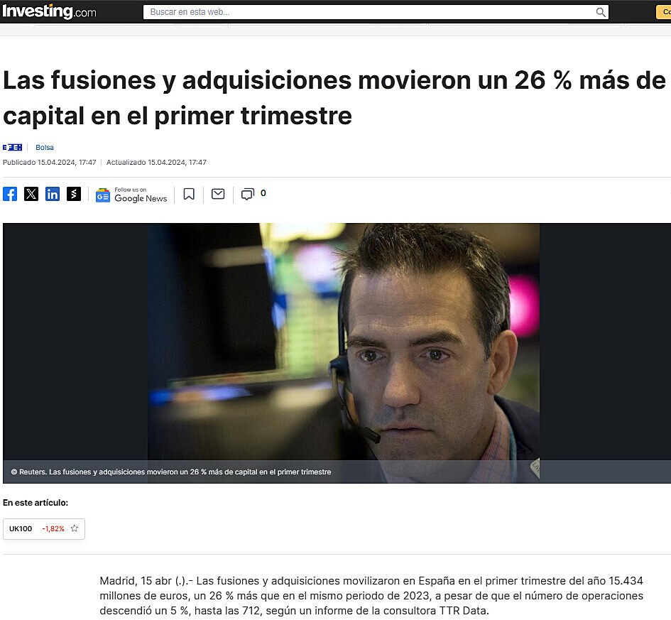 Las fusiones y adquisiciones movieron un 26 % ms de capital en el primer trimestre